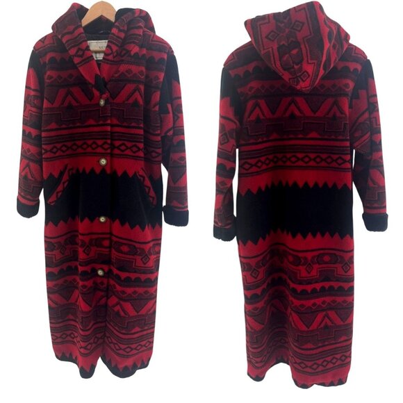 NILS Resort Collection Long Fleece Fur Hoodie Duster Blanket Coat Aztec Size M - Picture 1 of 10